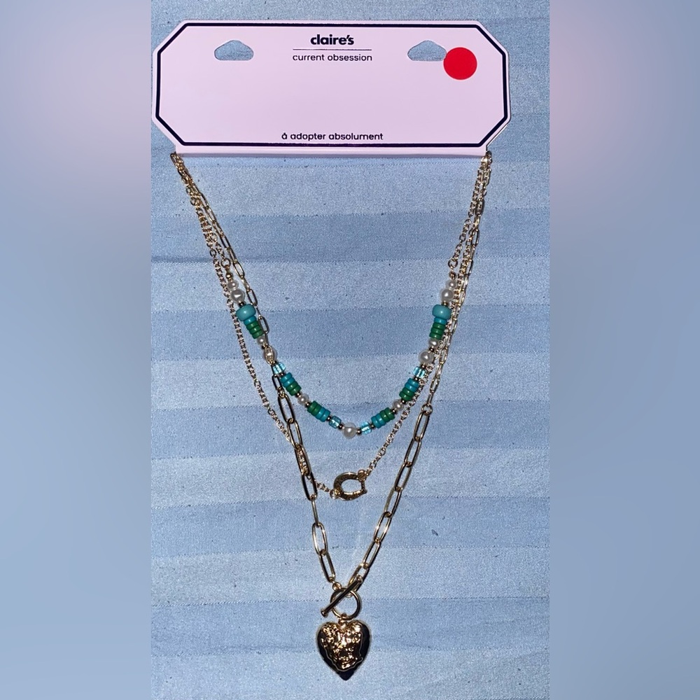 Claire's Gold and Teal Beaded Necklace